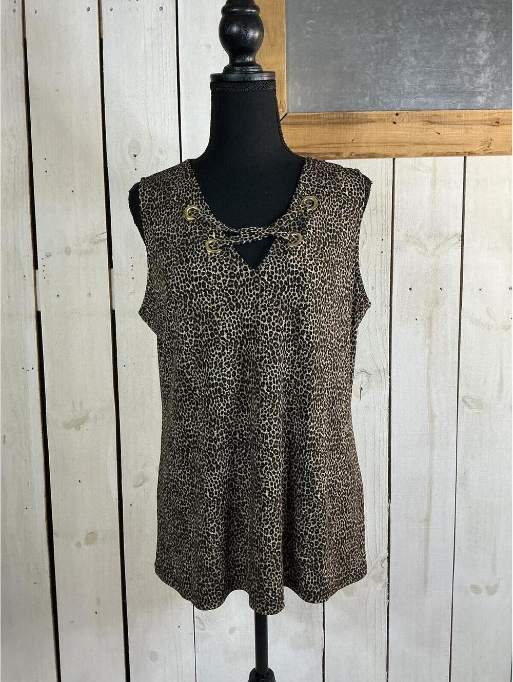 MICHAEL KORS Sleeveless Leopard Print Top with Lace-Up Neckline